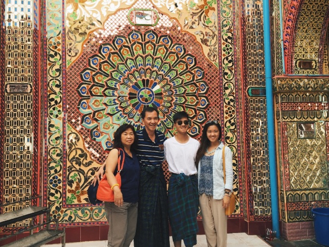 Locals were taking a picture of us taking this picture bahhhahaha. Also peep my dad and brother rockin their Burmese outfits!